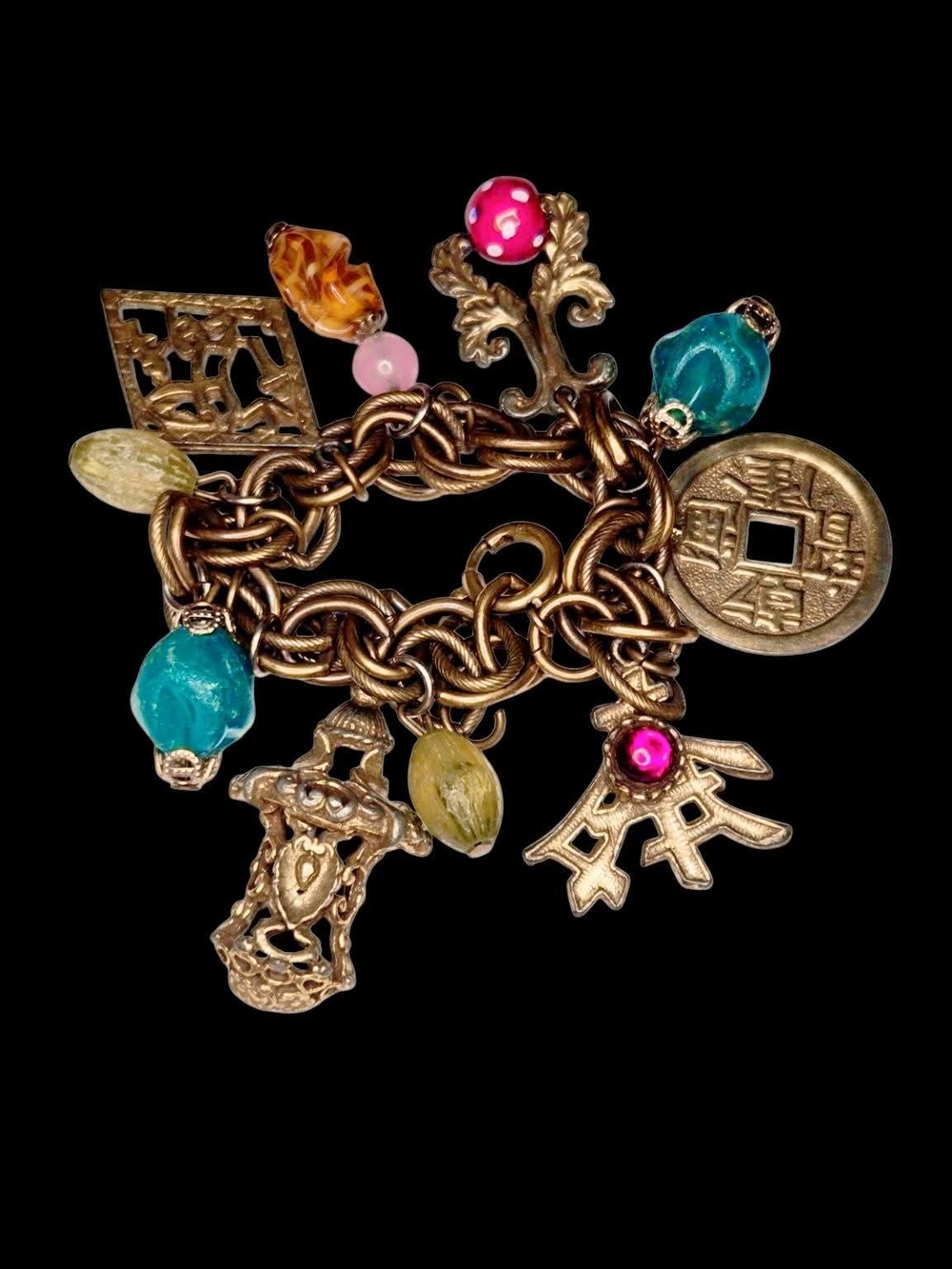 Captivating Vintage Oriental 7-Inch Large Charm Bracelet